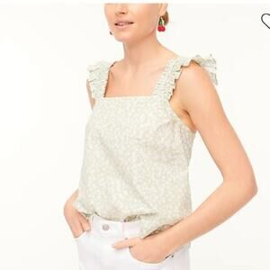 NWT J. Crew Factory Green White Floral Smocked Ruffle Tank S